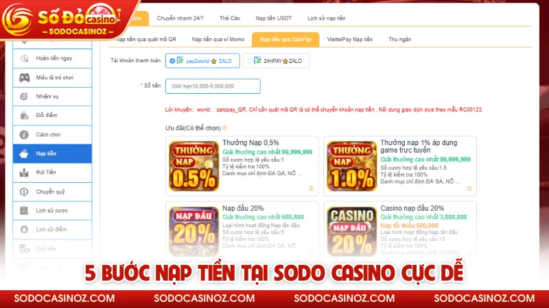 5 bước nạp tiền tại SODO CASINO cực dễ